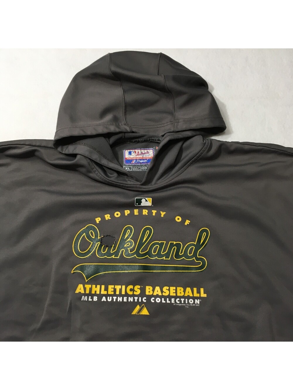 Majestic MLB Thermabase Hoodie Hooded Sweatshirt 2XL Oakland A's Distressed